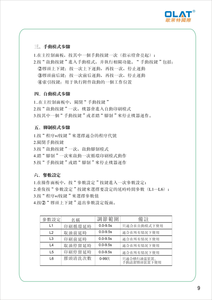 OLAT歐萊特移印機(jī)系列操作手冊